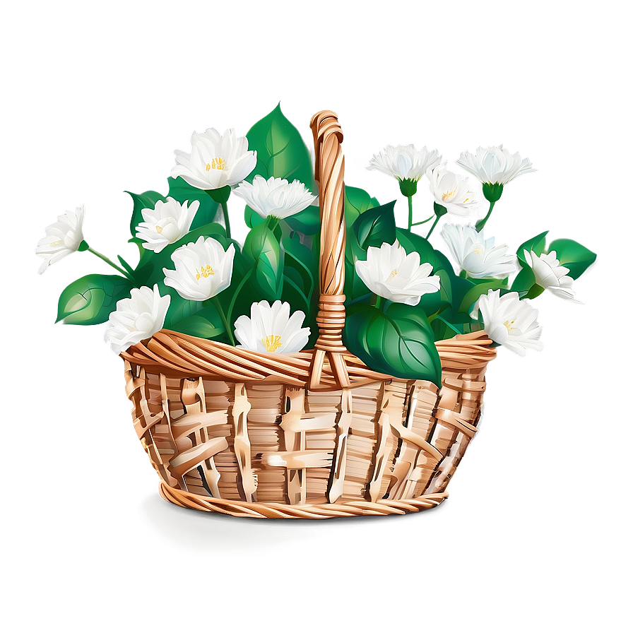 White Flowers In Basket Png 13