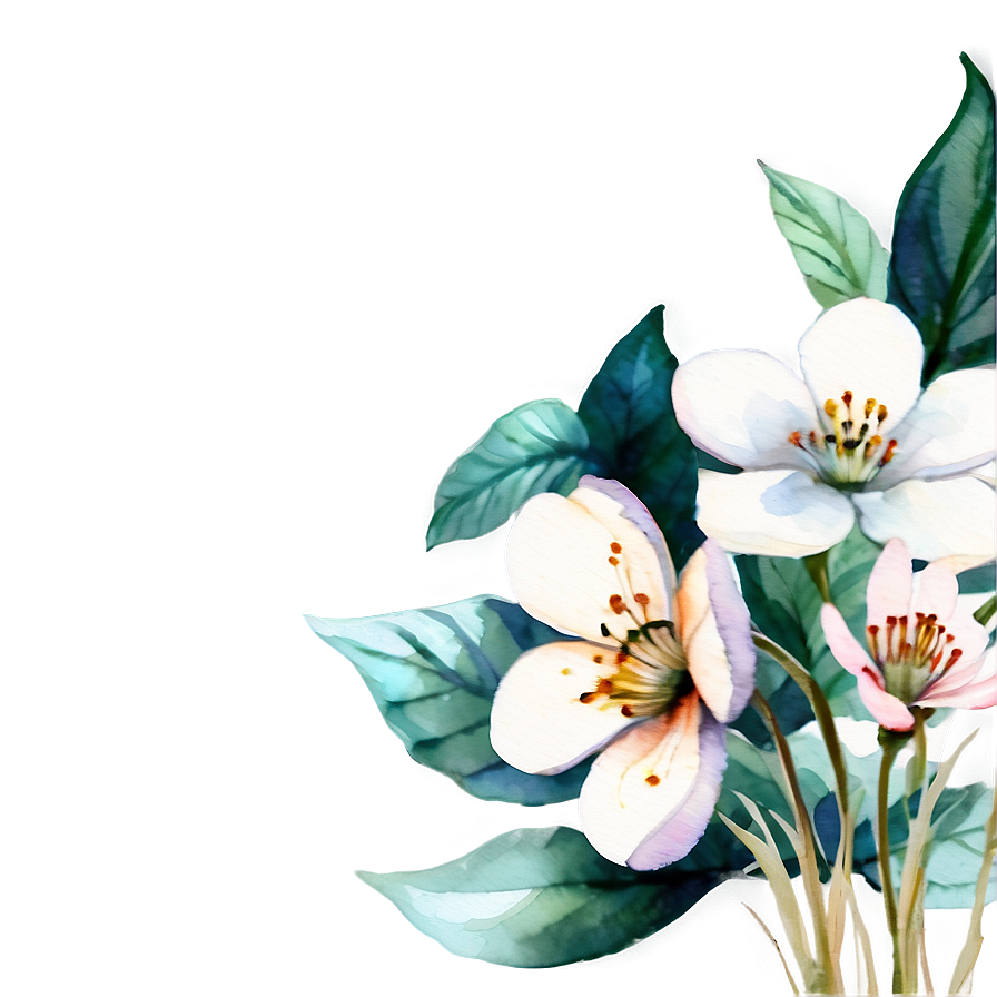 White Flowers Watercolor Png 05242024