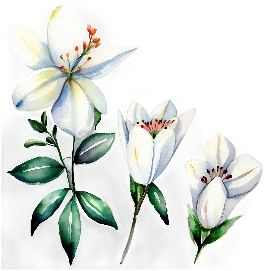 White Flowers Watercolor Png 24