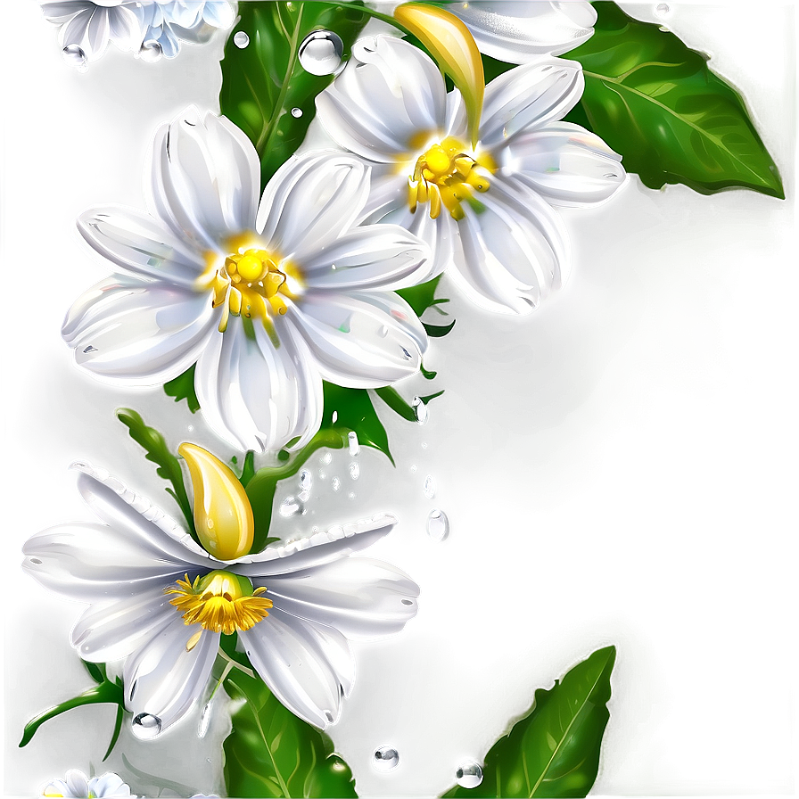 White Flowers With Dew Drops Png 8