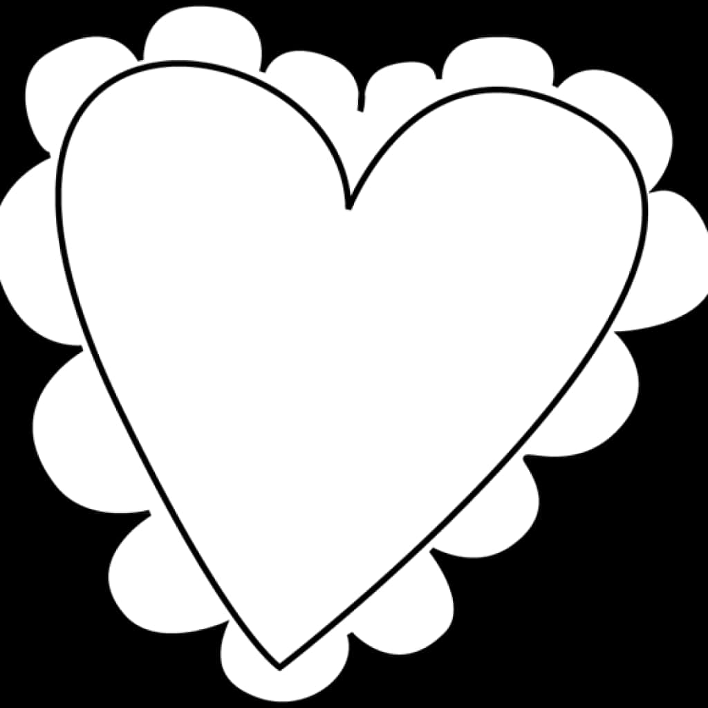 White Heart Outline Black Background