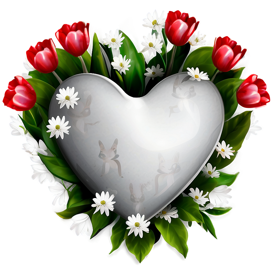 White Heart With Flowers Png Tsh89