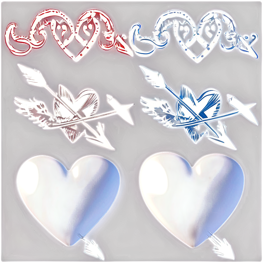 White Hearts With Arrow Png 06252024