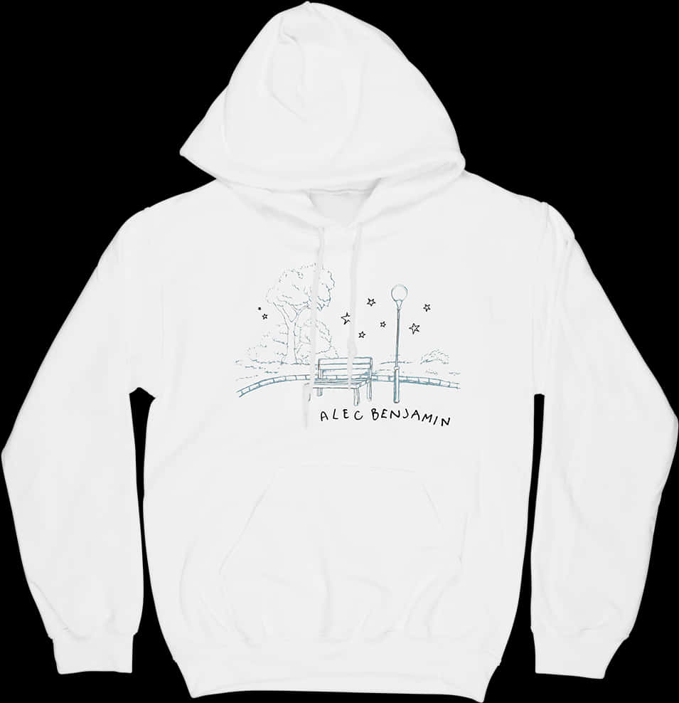 White Hoodiewith Park Bench Graphic