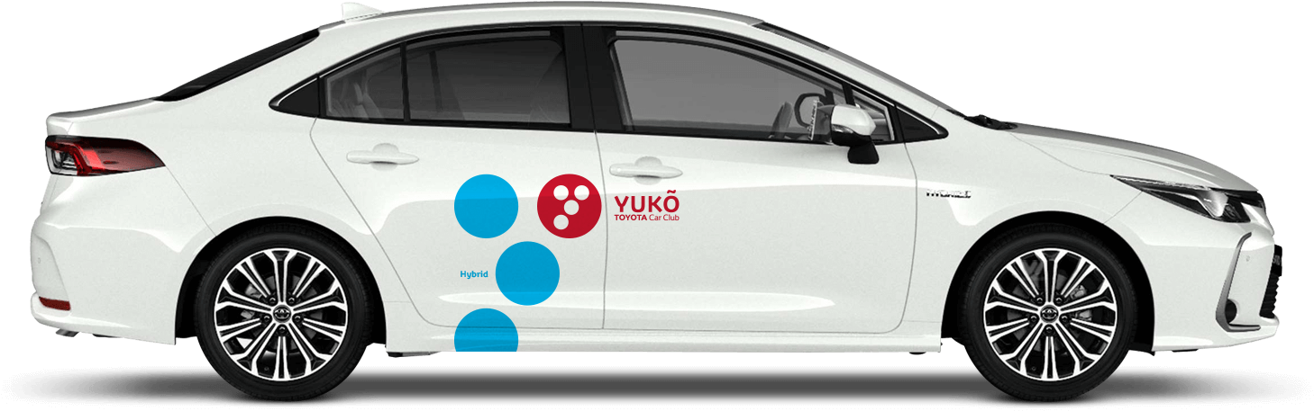 White Hybrid Car Yuko Branding