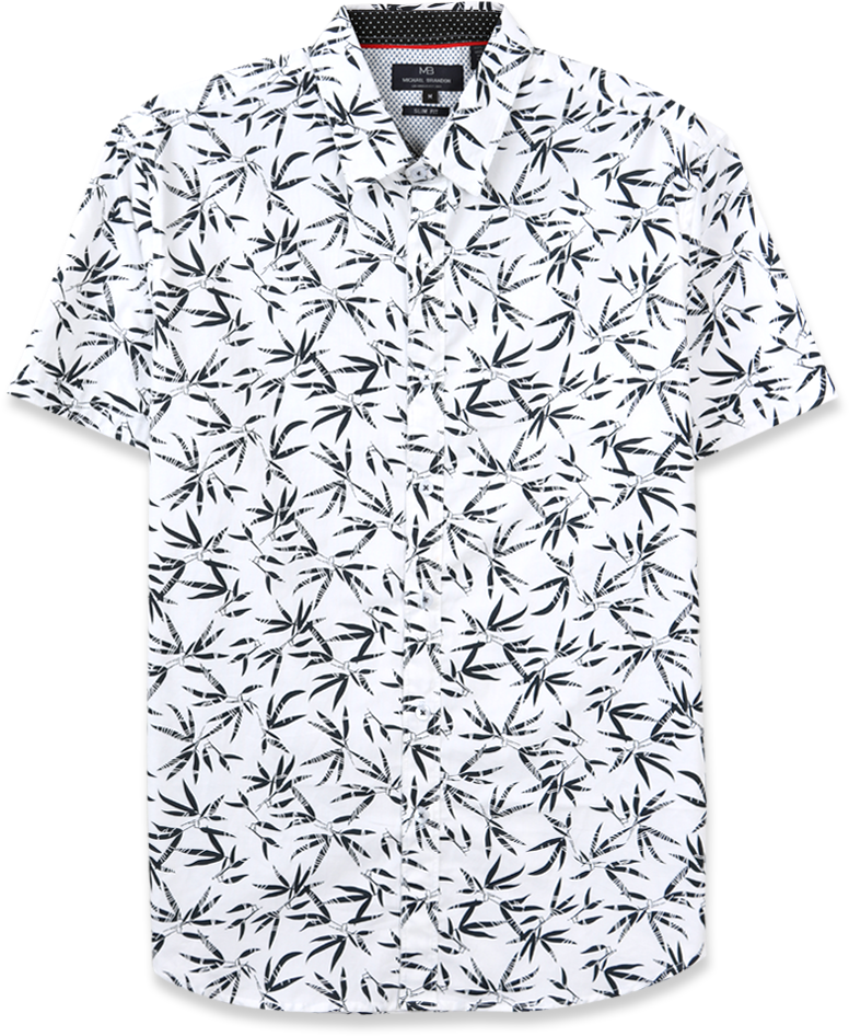 White Leaf Pattern Polo Shirt