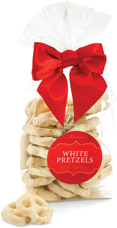 White Pretzelsin Transparent Packagewith Red Bow