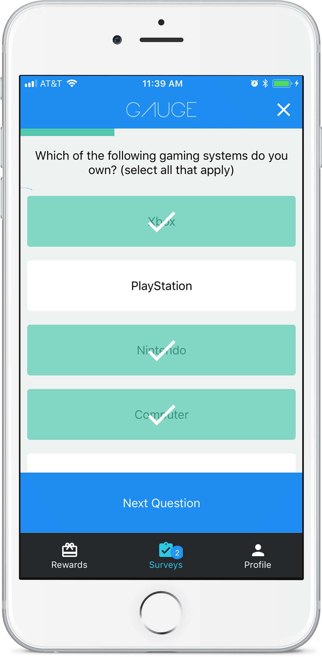Whitei Phone Gaming Survey Screen