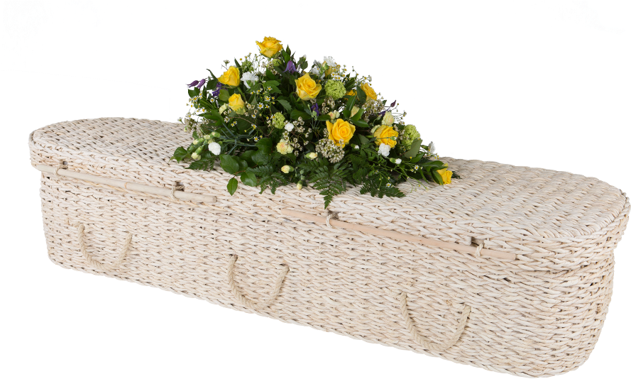 Wicker Coffinwith Floral Arrangement