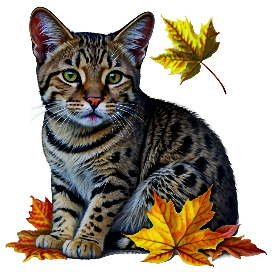 Wildcat In Autumn Leaves Png 85