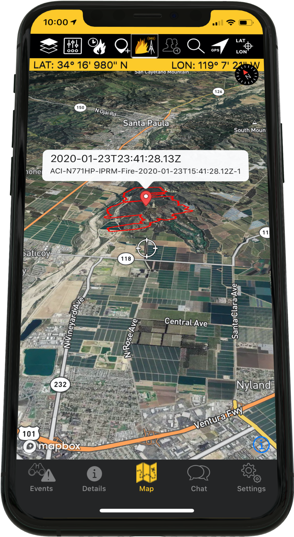 Wildfire Mapping Mobile App Screenshot