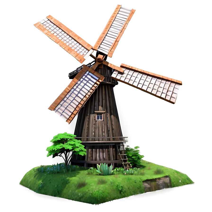 Windmill In Lush Greenery Png Cuk95