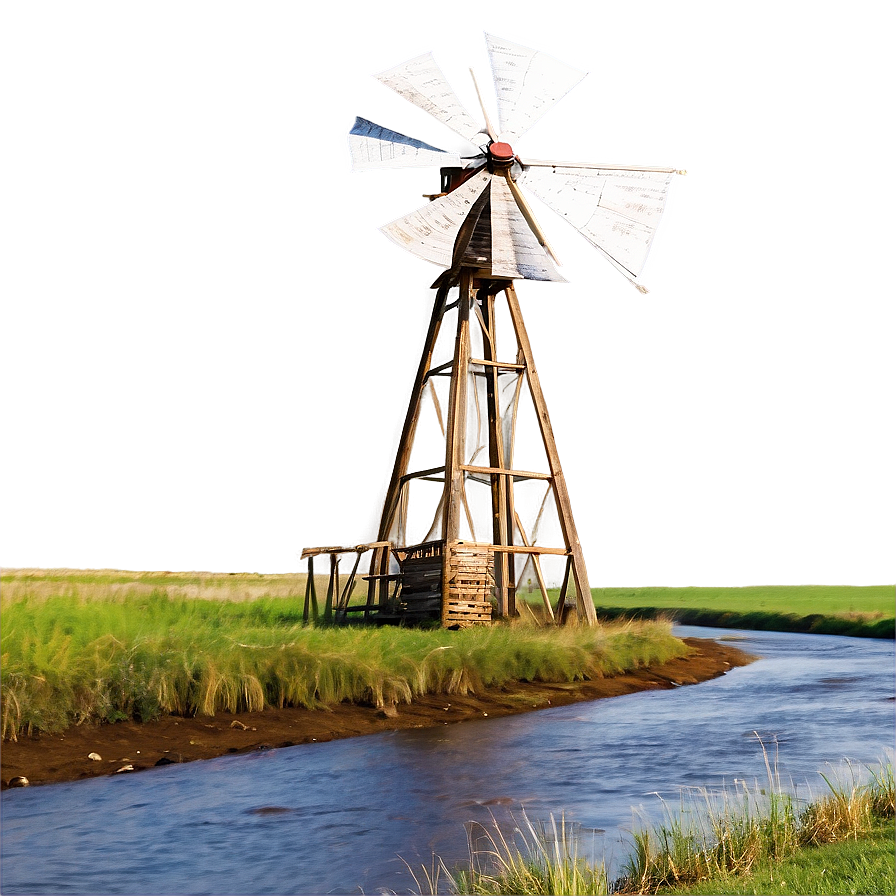 Windmill With Flowing River Png Mhi