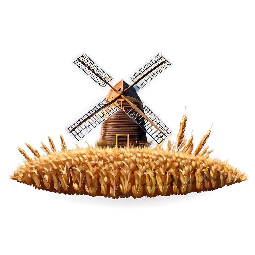 Windmill With Wheat Field Png Hew96