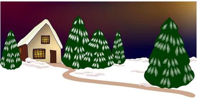 Winter Cottage Snowy Pines Scene.jpg