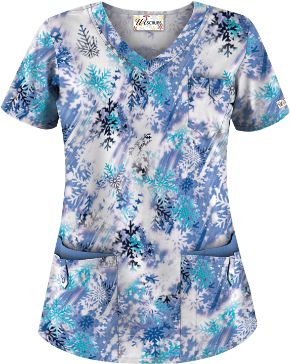 Winter Snowflake Print Scrubs Top