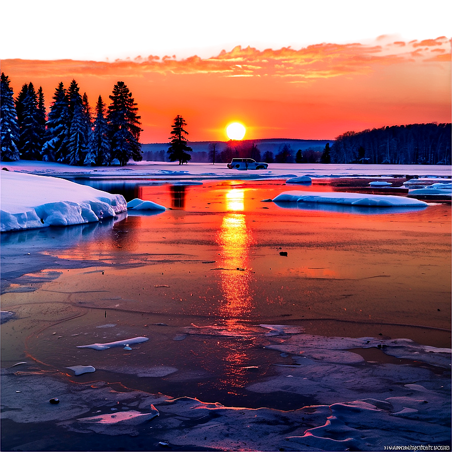 Winter Sunset Ice Png 05212024