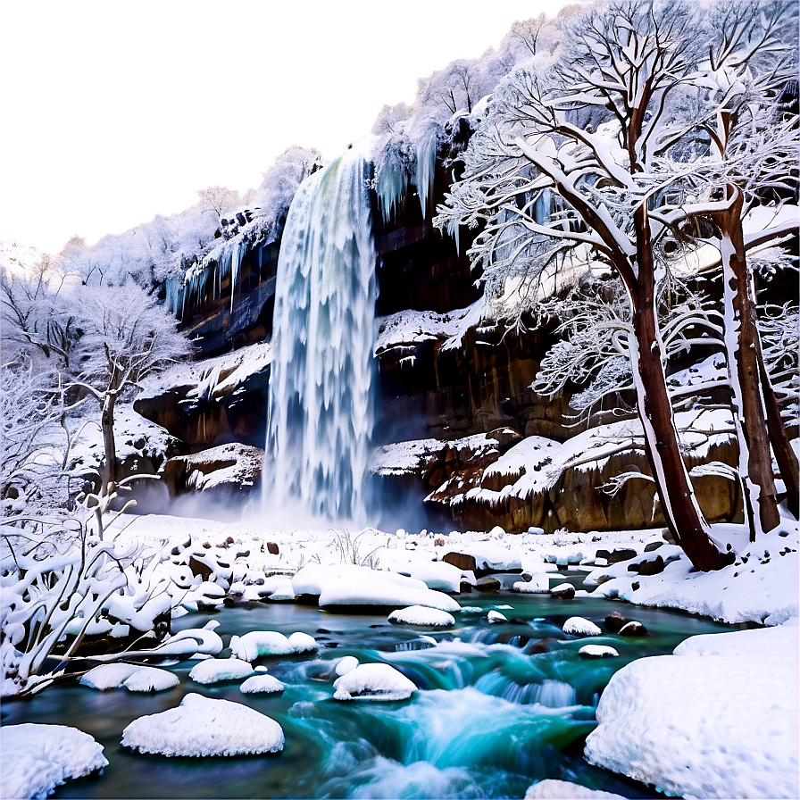 Winter Trees And Frozen Waterfall Png Ota