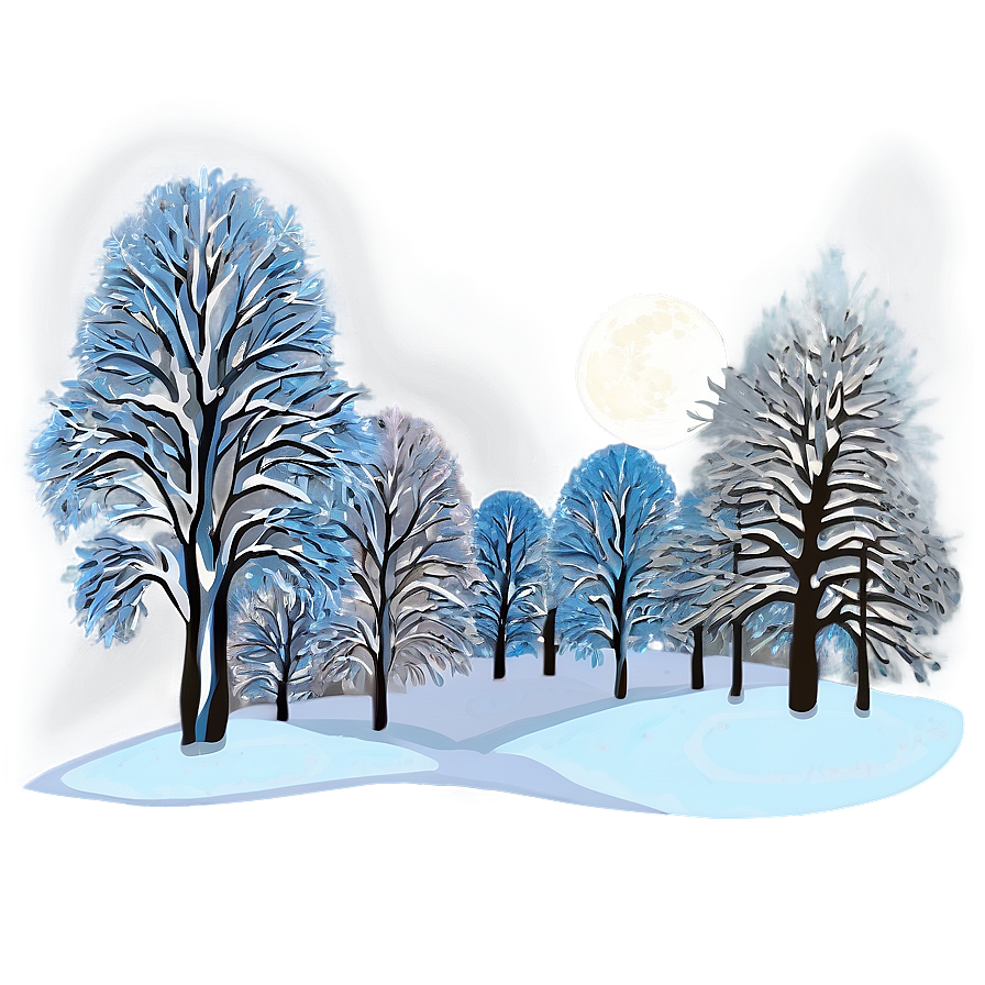 Winter Trees And Full Moon Png 55