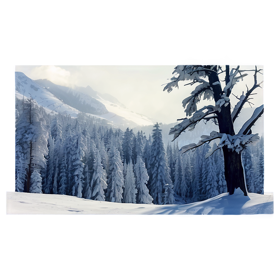 Winter Trees And Mountain Backdrop Png Itj15