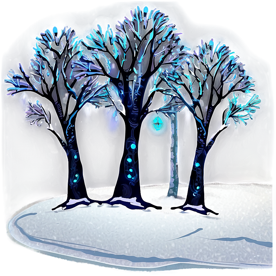 Winter Trees With Glowing Lanterns Png Rrv