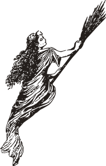 Witch Flying On Broomstick Silhouette