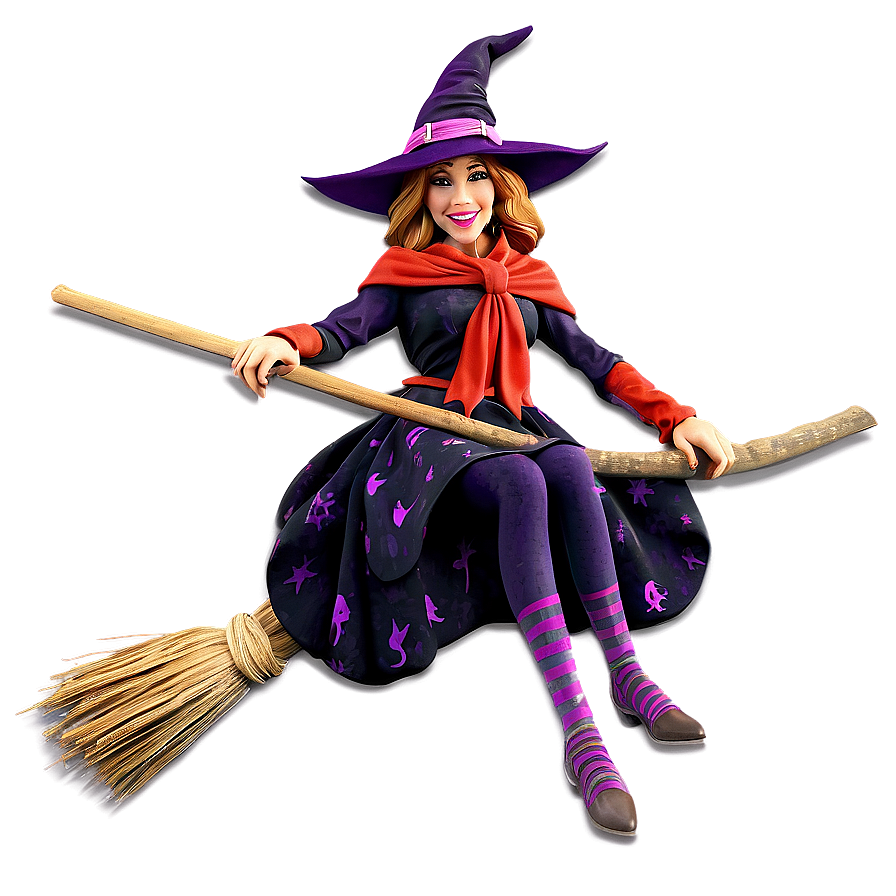 Witch On Broomstick Png 05062024