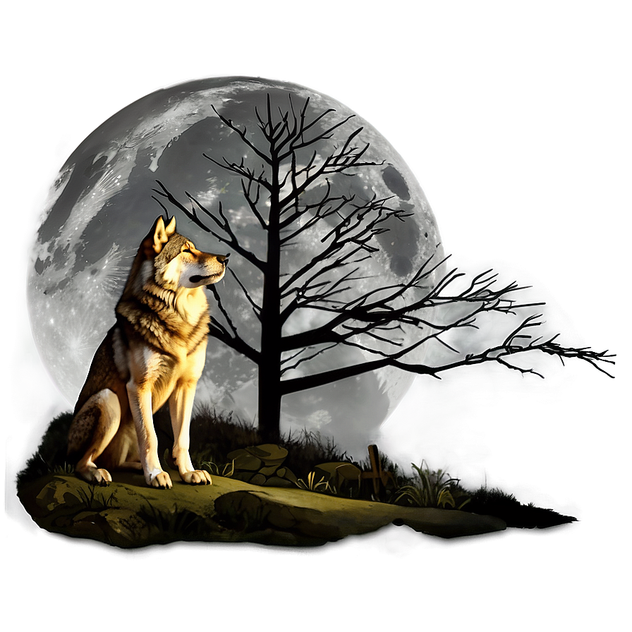 Wolf And Full Moon Night Png 05032024