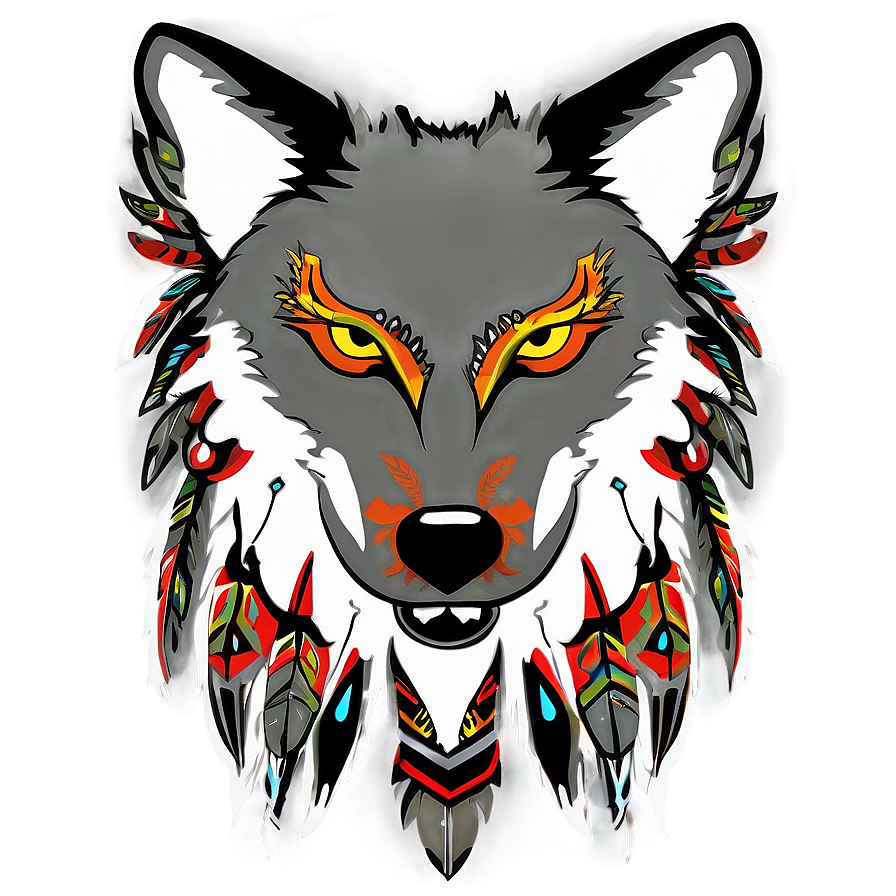 Wolf Head With Tribal Feathers Png 06122024