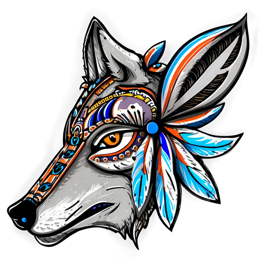 Wolf Head With Tribal Feathers Png 06122024