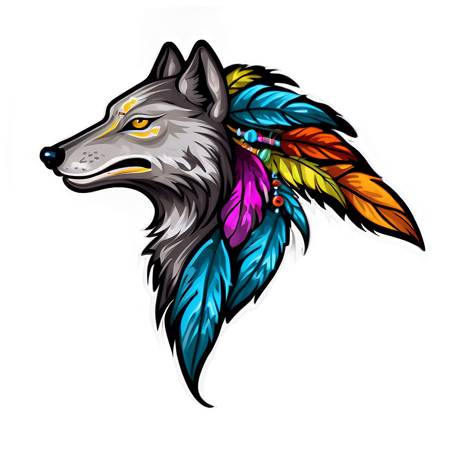 Wolf Head With Tribal Feathers Png Hio