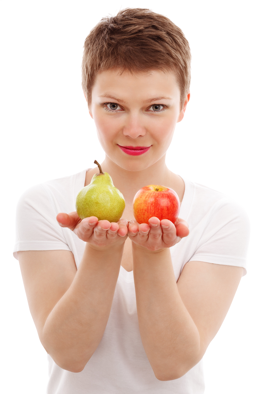 Woman Holding Appleand Pear