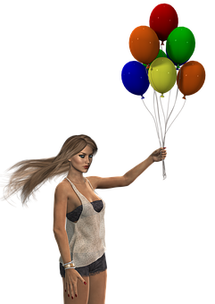 Woman Holding Colorful Balloons3 D Render