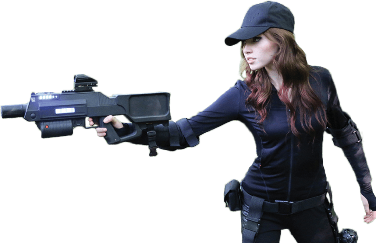 Woman_ Holding_ Futuristic_ Gun