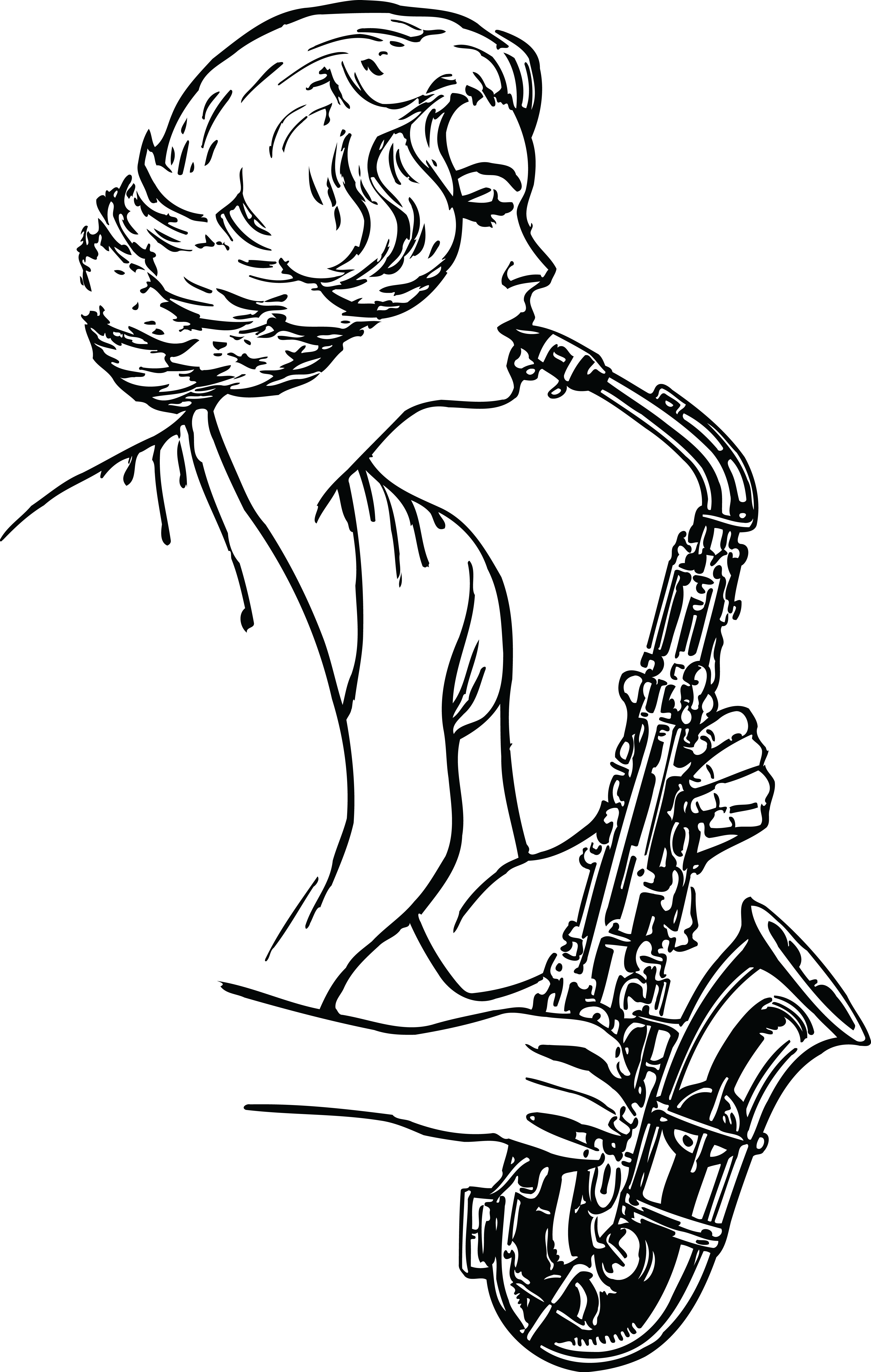 Woman Playing Saxophone Line Art