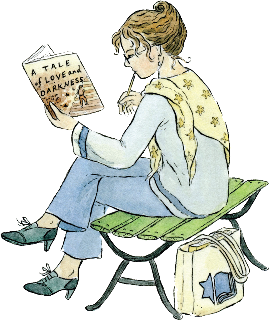 Woman Reading Book Park Bench Illustration