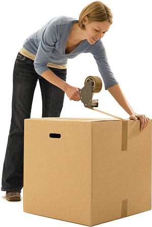 Woman Sealing Cardboard Box