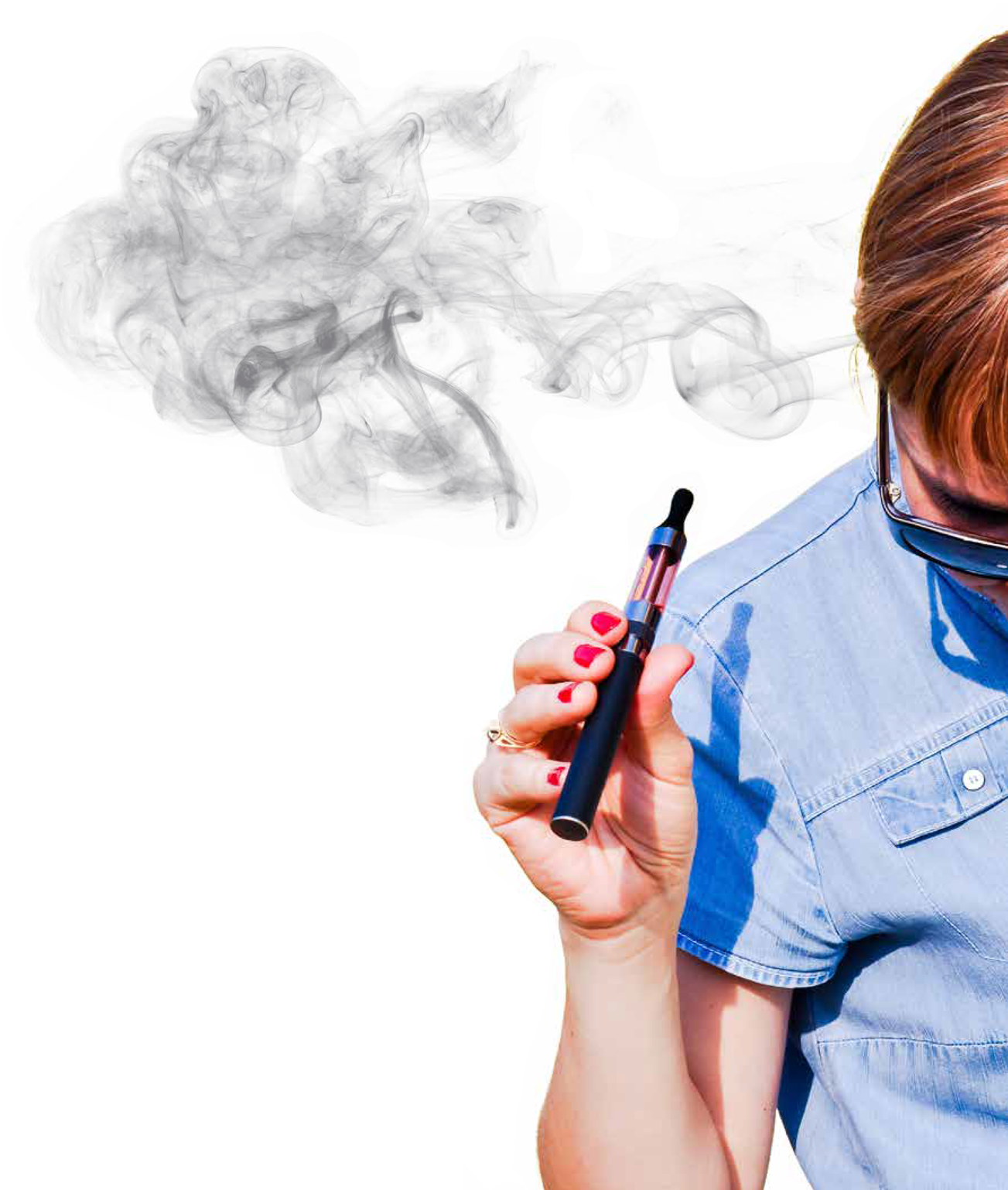 Woman Vaping Blue Smoke