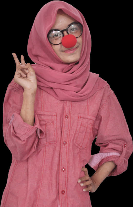 Woman With Clown Nose Gesture