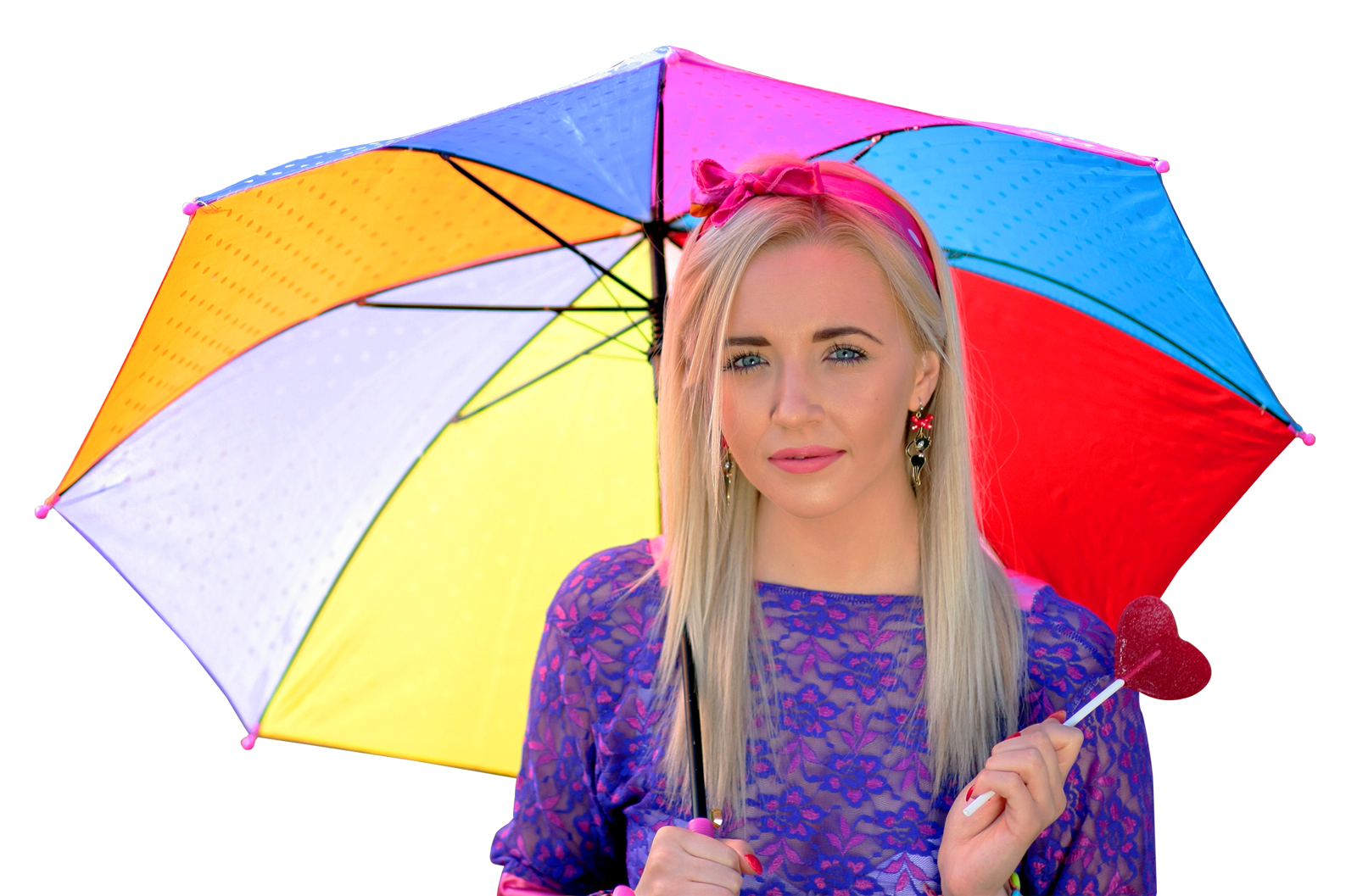 Womanwith Colorful Umbrellaand Lollipop