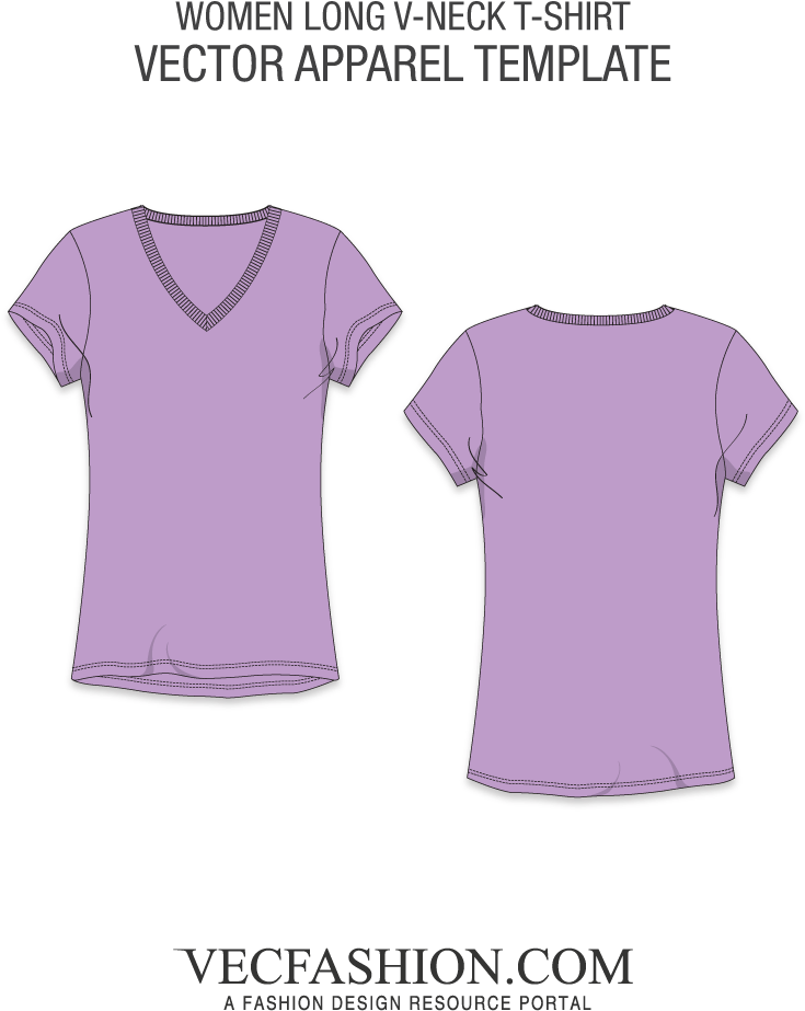 Women Long V Neck T Shirt Vector Template