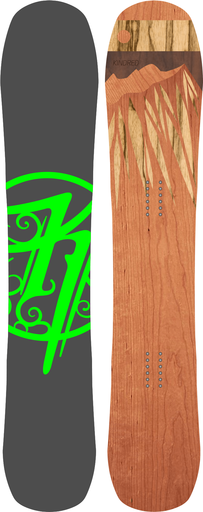 Wooden Design Snowboardwith Green Graphic