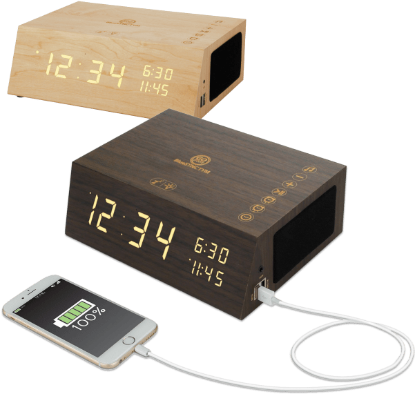 Wooden Digital Alarm Clockwith Phone Charging