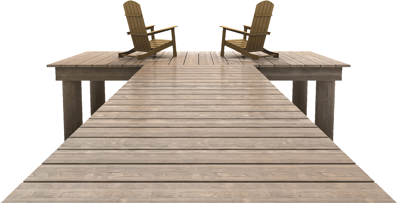 Wooden Dock With Adirondack Chairs