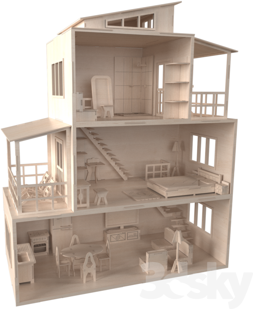 Wooden Dollhouse Model