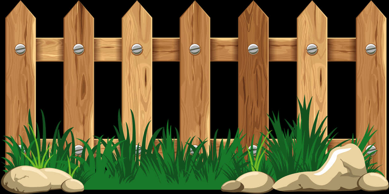 Wooden Fence Grass Stones Illustration