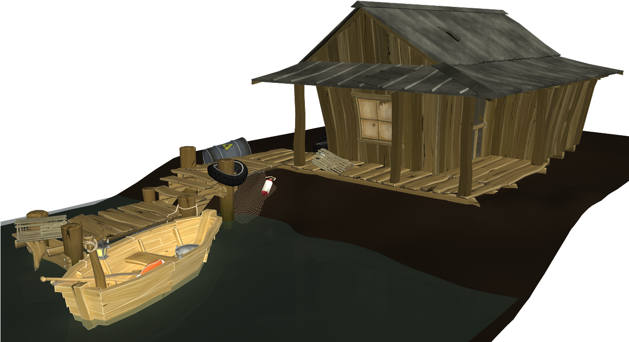 Wooden Hutwith Boat Dock3 D Model