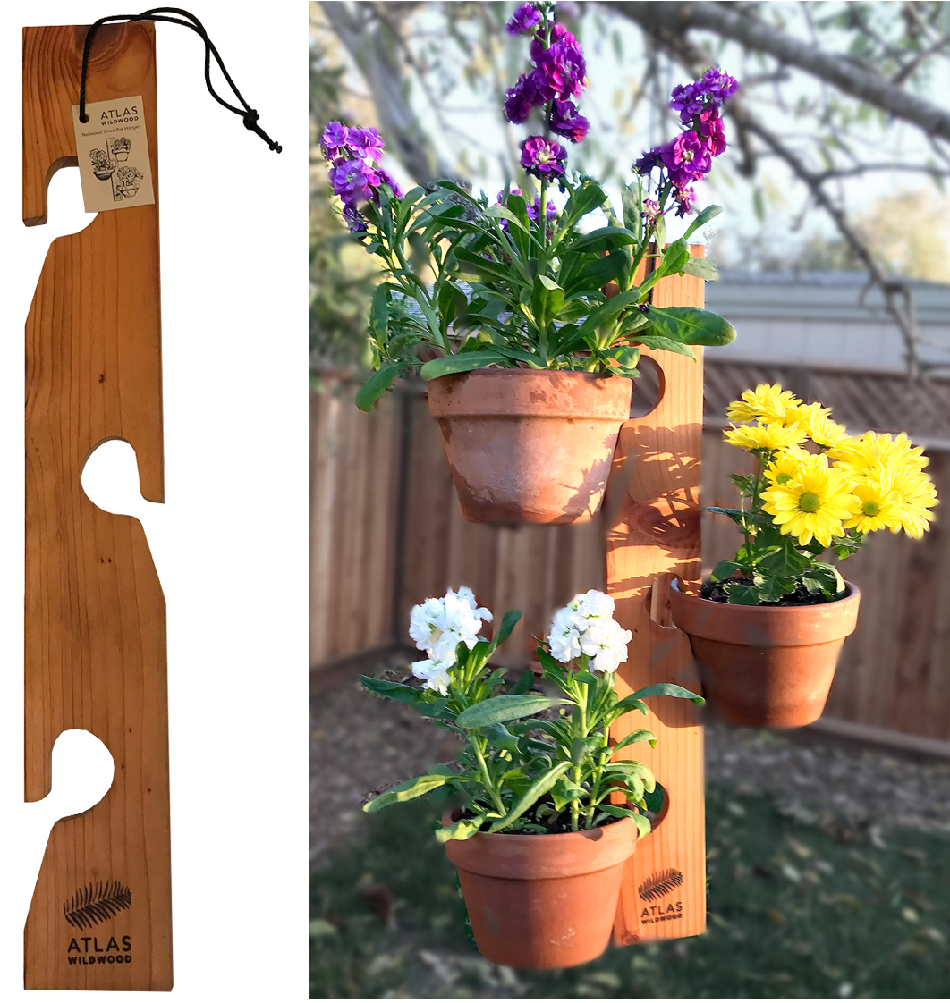 Wooden Plant Pot Hanger With Flowers