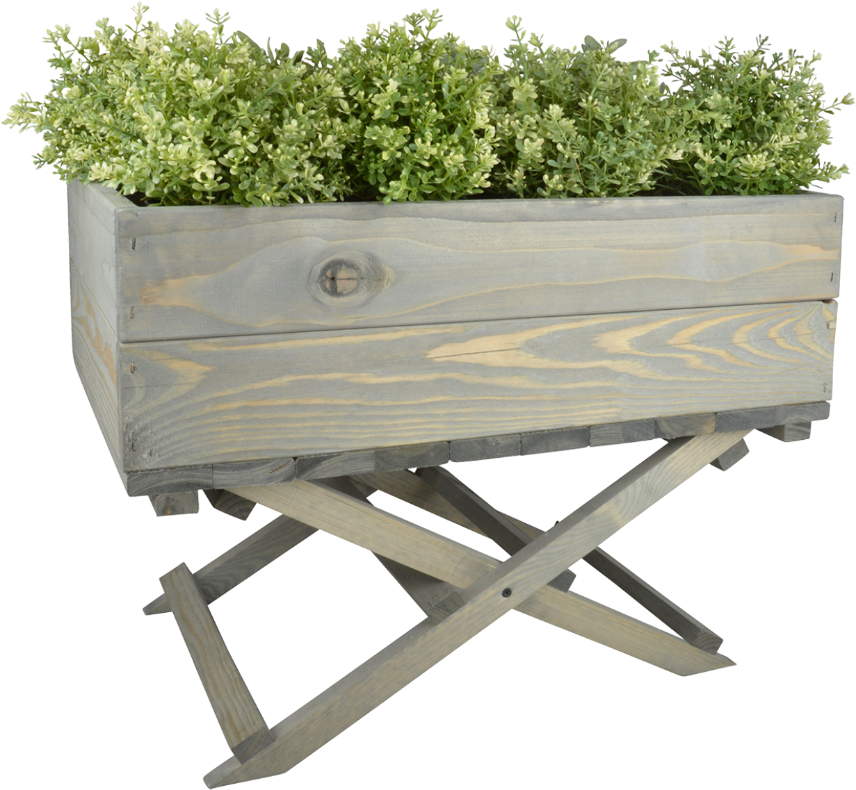 Wooden Planter With Greeneryon Stand