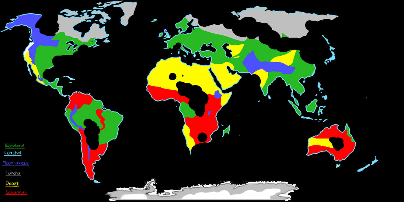 World Biomes Map Color Coded